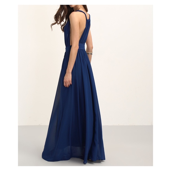 Blue Deep V Neck Chiffon Maxi Dress - Picture 3 of 5